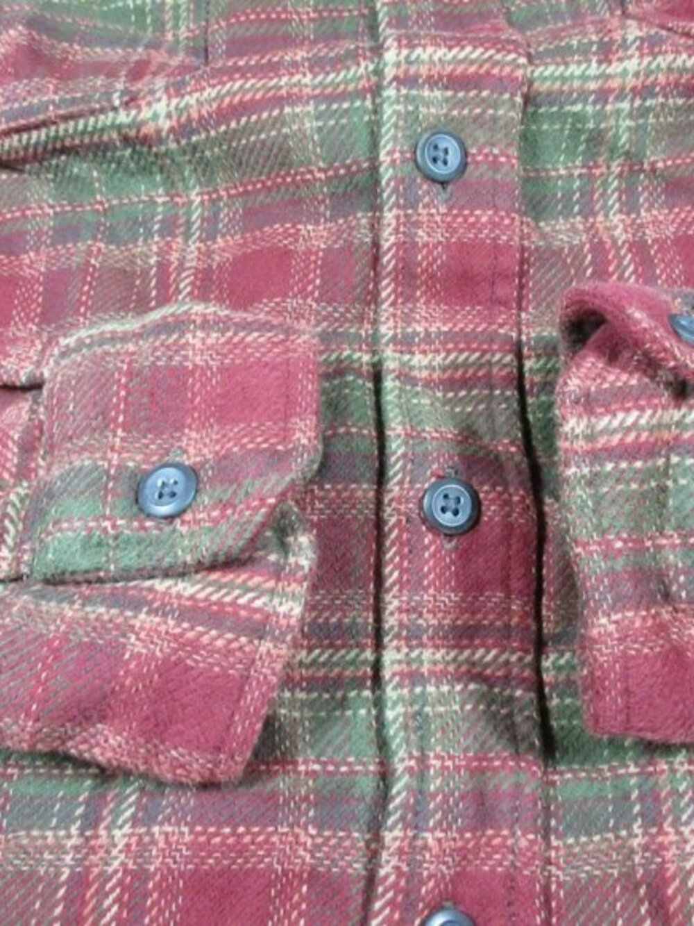 Orvis mens red green beige plaid heavyweight hunting work flannel L - Picture 7 of 12